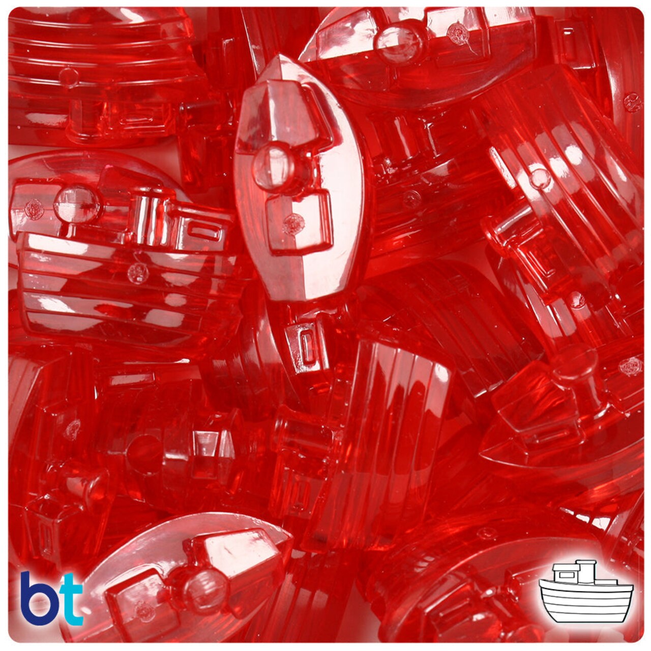 BeadTin Ruby Transparent 25mm Boat Plastic Pony Beads (24pcs)